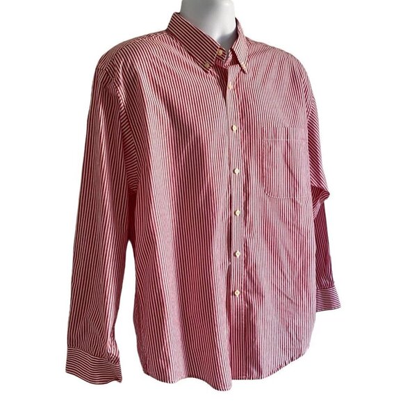 Puritan Long Sleeve Button Down Shirt Red White Stripes Large - Picture 3 of 9
